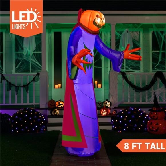 Halloween Inflatable Pumpkin Wizard – Built-in LEDs, Blow-Up Decoration - Picture 2 of 8